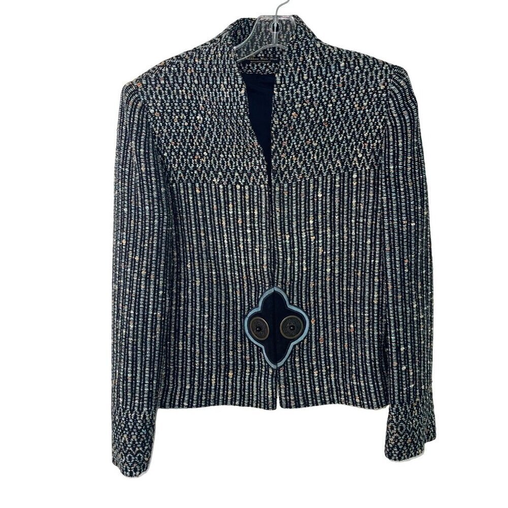 Kathleen Weir West Womens Jacket Size Large Black Striped Hand Woven Short